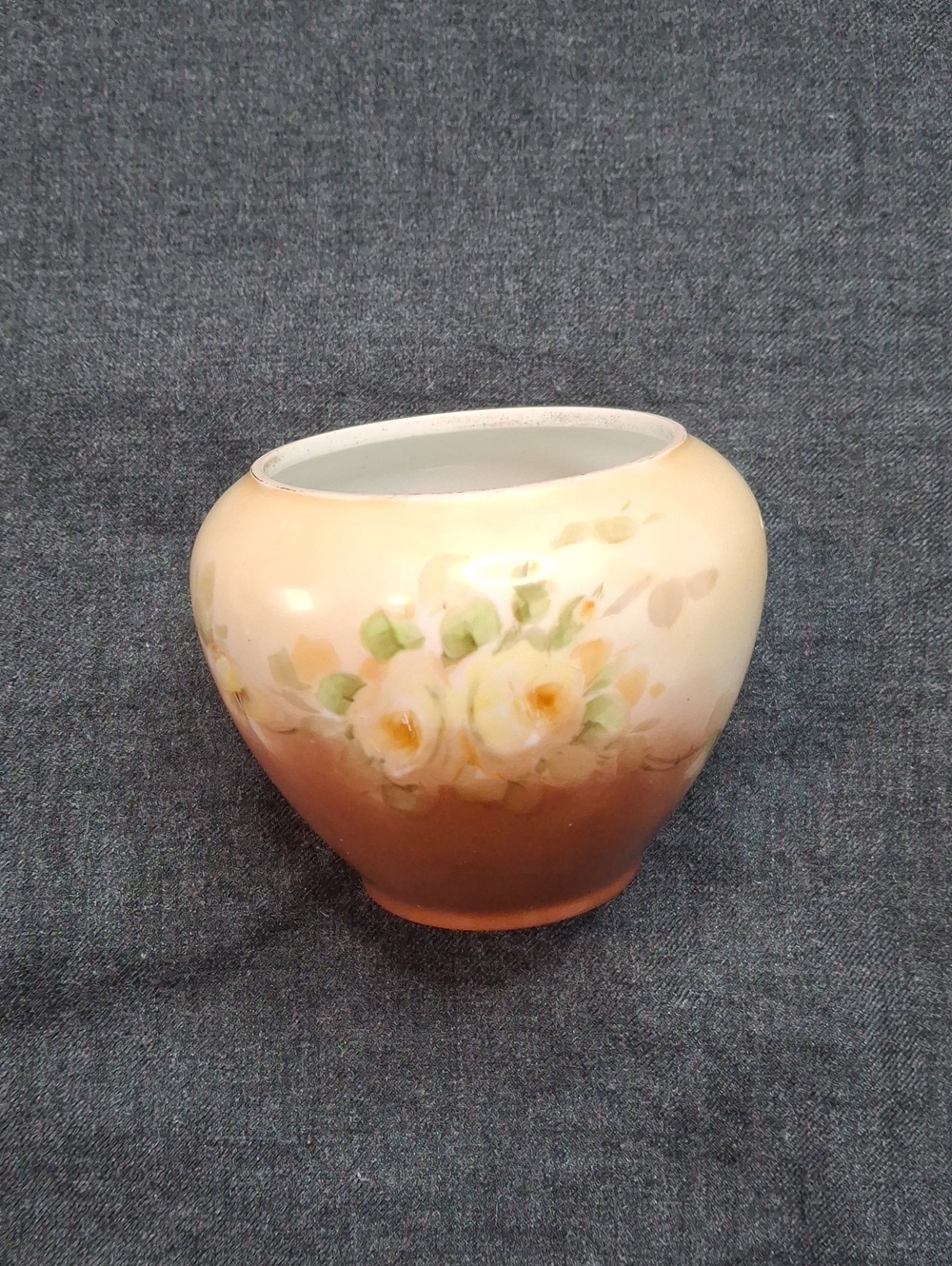 Hand-Painted Ceramic Floral Vase in Cream and Peach